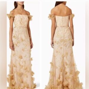 Marchesa  Notte 3D Floral Belted Lurex & Tulle Gown NEW Size 6
